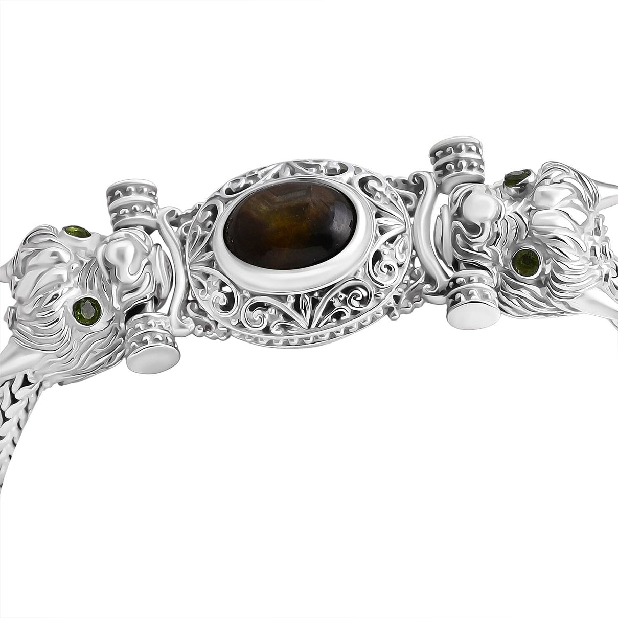 Royal Bali Collection - Black Star Sapphire &amp; Natural Chrome Diopside Handmade Tulang Naga Bracelet (Size 7.5) Sterling Silver 5.68 Ct, Silver Wt. 39.17 Gms. 8273742 3