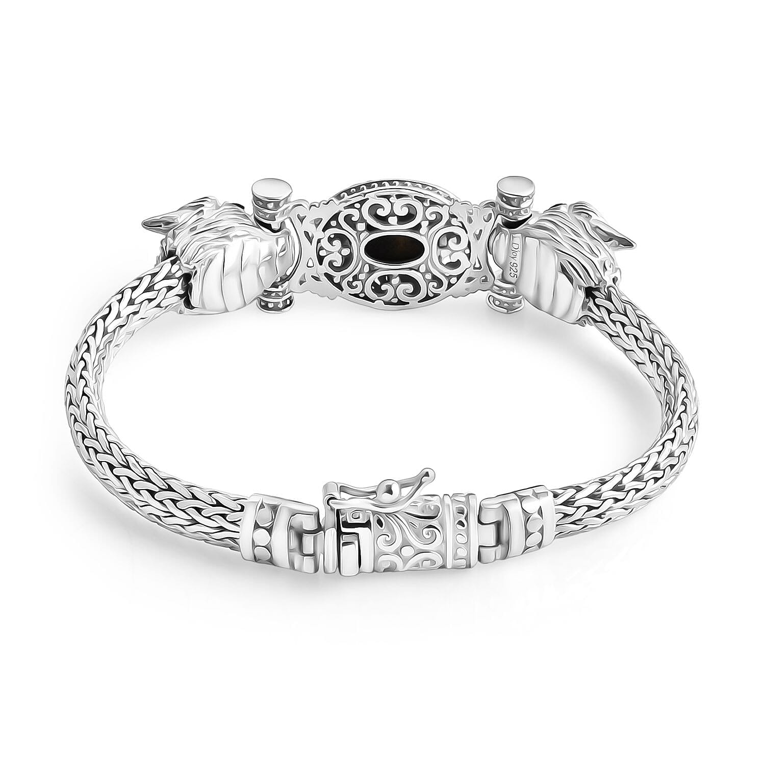 Royal Bali Collection - Black Star Sapphire &amp; Natural Chrome Diopside Handmade Tulang Naga Bracelet (Size 7.5) Sterling Silver 5.68 Ct, Silver Wt. 39.17 Gms. 8273742 4