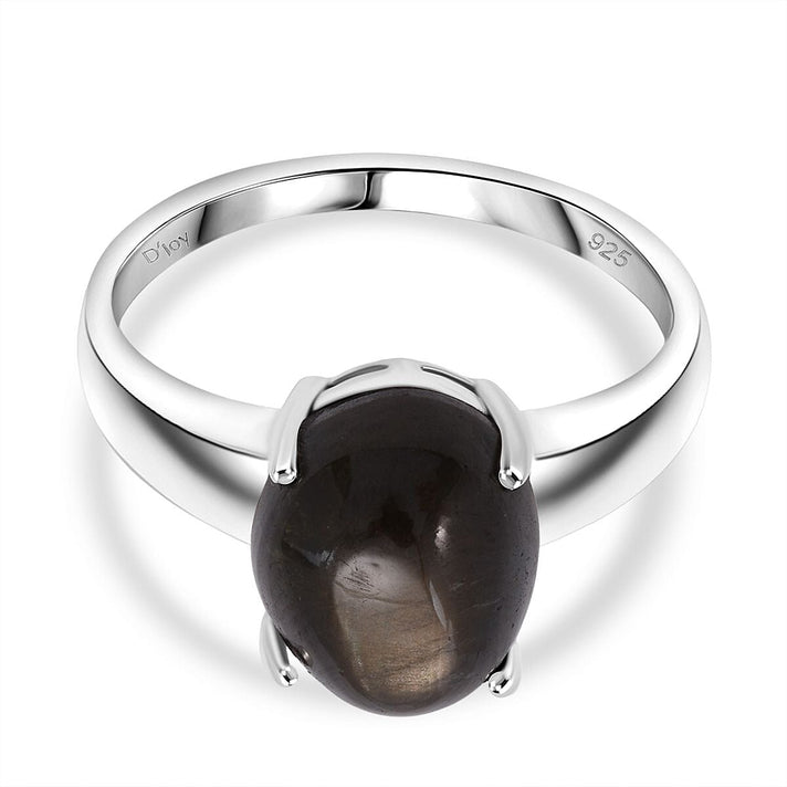Chantaburi Black Star Sapphire Ring in Rhodium Overlay Sterling Silver 6.27 Ct. 8266296 1