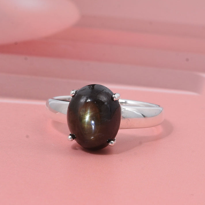 Chantaburi Black Star Sapphire Ring in Rhodium Overlay Sterling Silver 6.27 Ct. 8266296 2