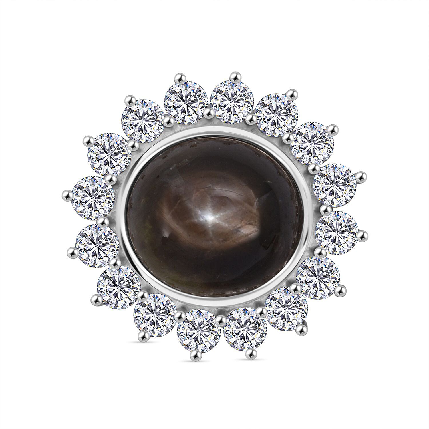 D'Joy Chantaburi Black Star Sapphire &amp; Natural Zircon Brooch in Rhodium Overlay Sterling Silver 12.07 Ct. 8266623 0