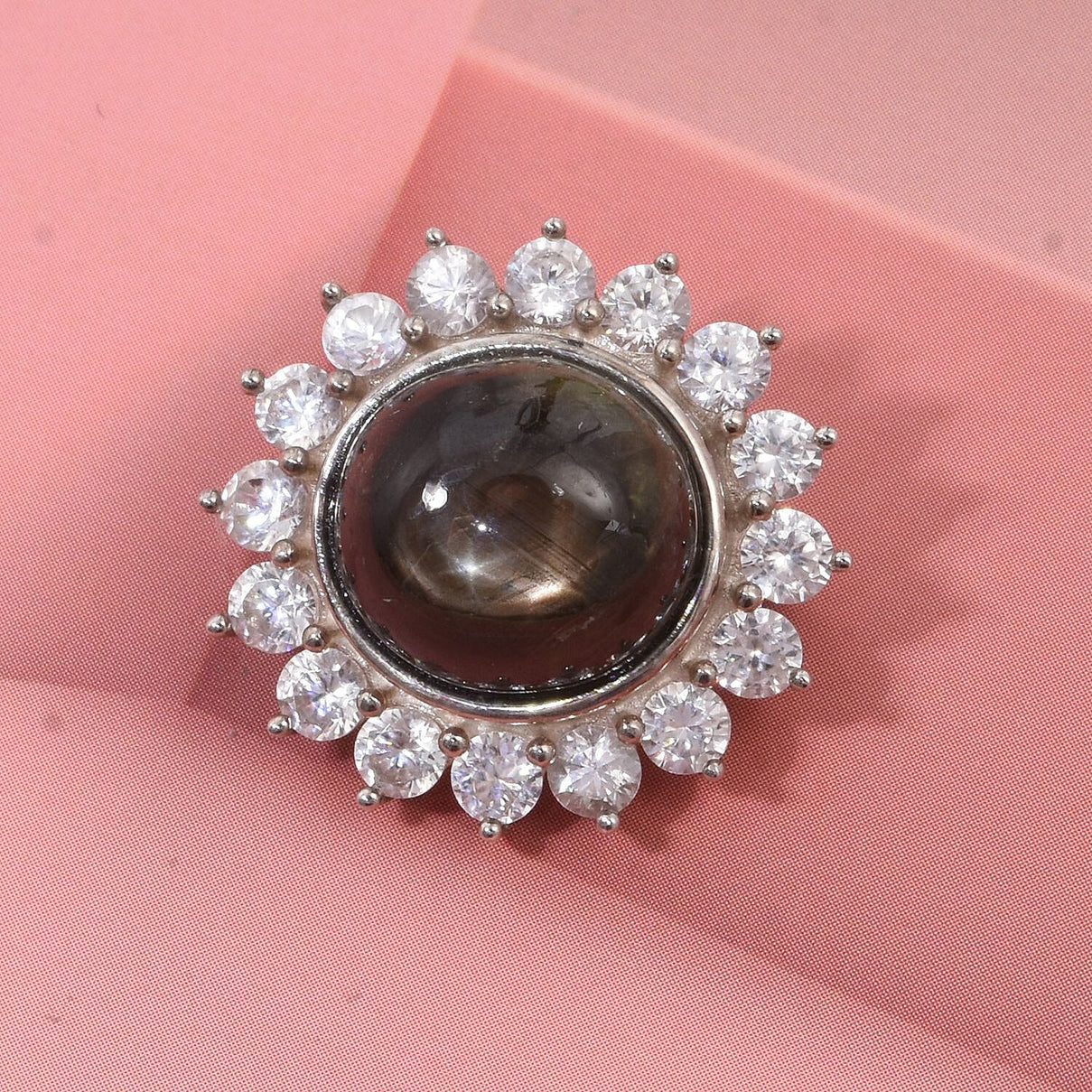 D'Joy Chantaburi Black Star Sapphire &amp; Natural Zircon Brooch in Rhodium Overlay Sterling Silver 12.07 Ct. 8266623 1