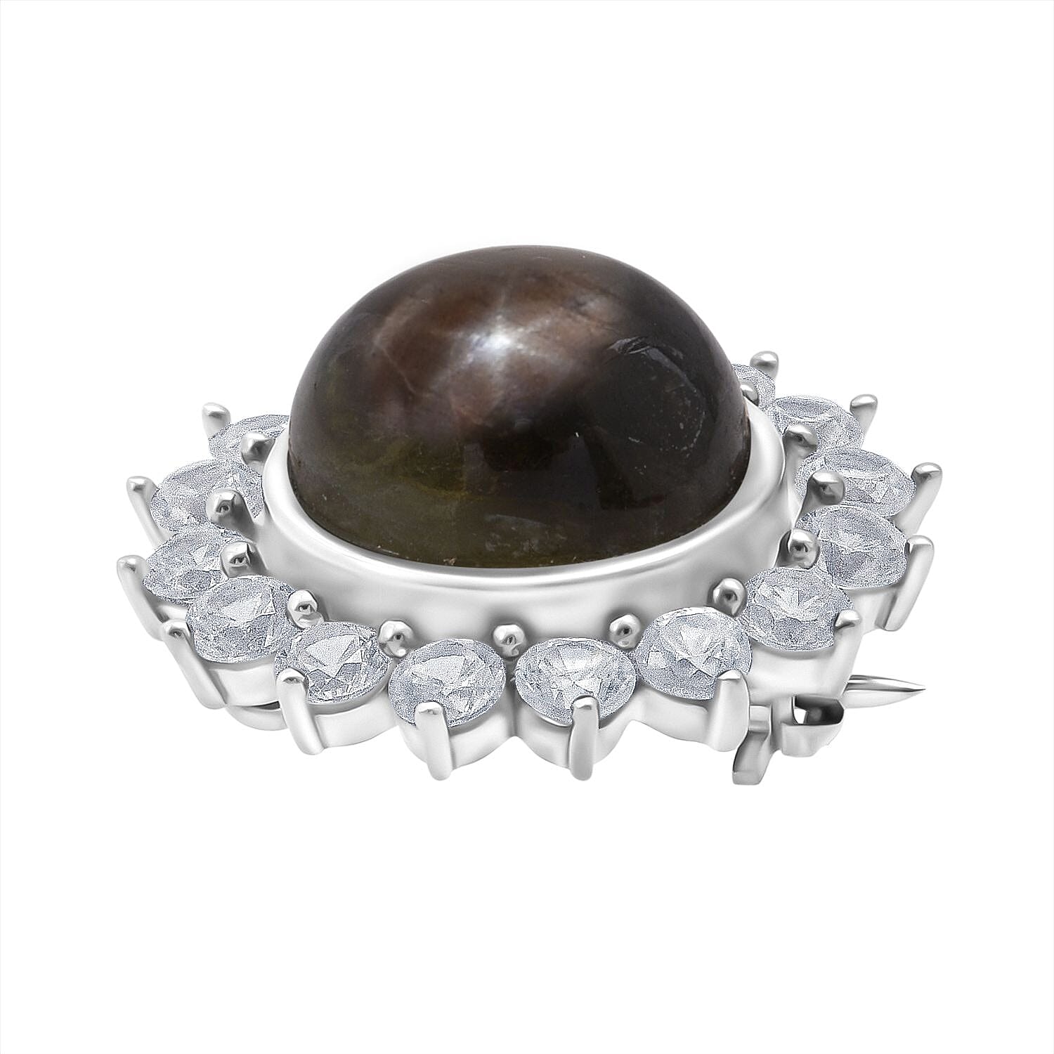 D'Joy Chantaburi Black Star Sapphire &amp; Natural Zircon Brooch in Rhodium Overlay Sterling Silver 12.07 Ct. 8266623 3