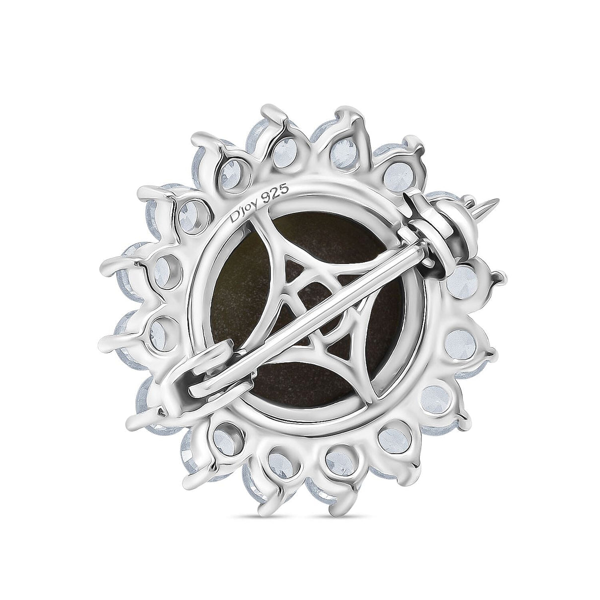 D'Joy Chantaburi Black Star Sapphire &amp; Natural Zircon Brooch in Rhodium Overlay Sterling Silver 12.07 Ct. 8266623 4