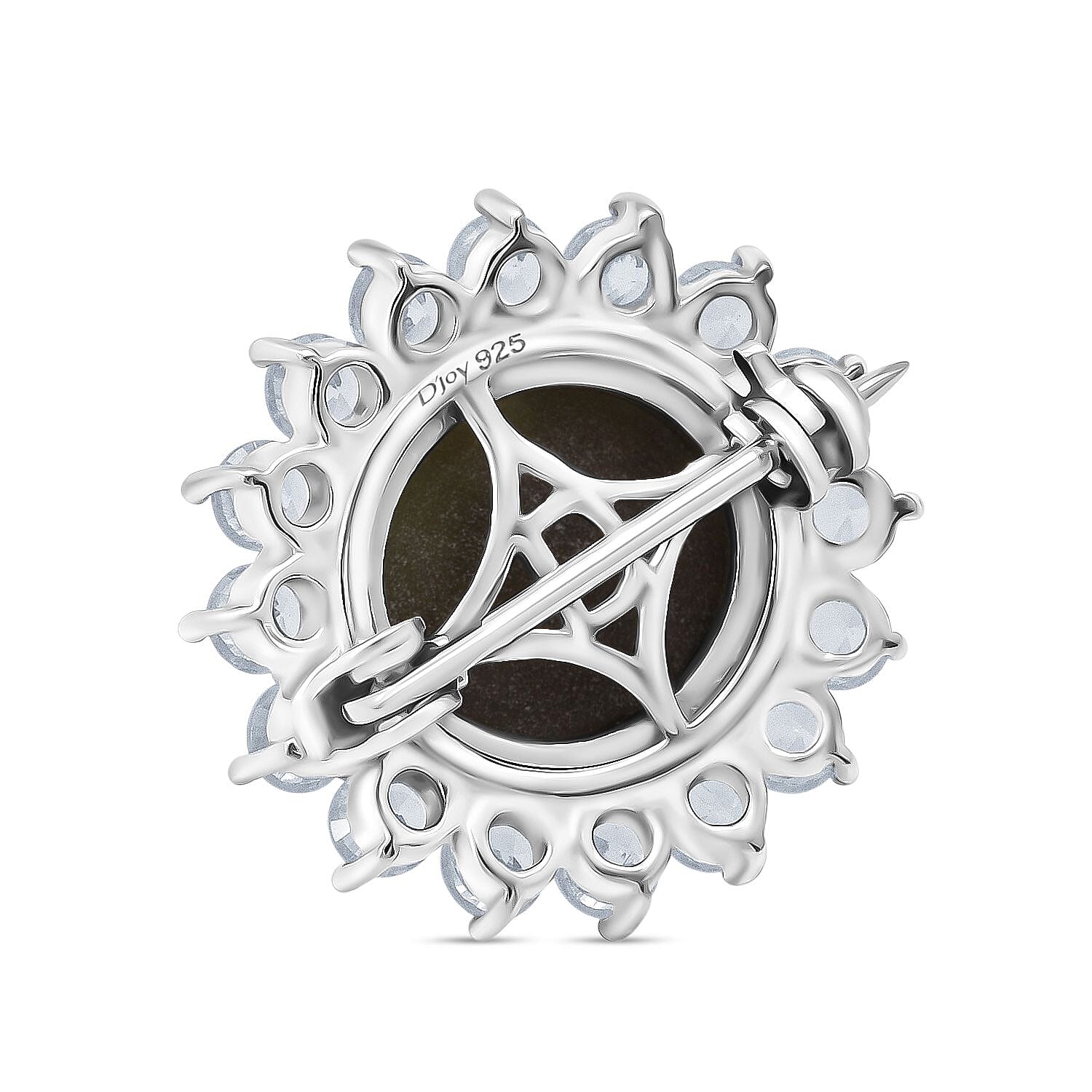 D'Joy Chantaburi Black Star Sapphire &amp; Natural Zircon Brooch in Rhodium Overlay Sterling Silver 12.07 Ct. 8266623 4