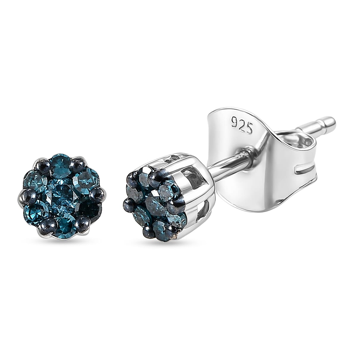 D'Joy Blue Diamond Stud Earring with Push Back in Rhodium Overlay Sterling Silver 8422661 0