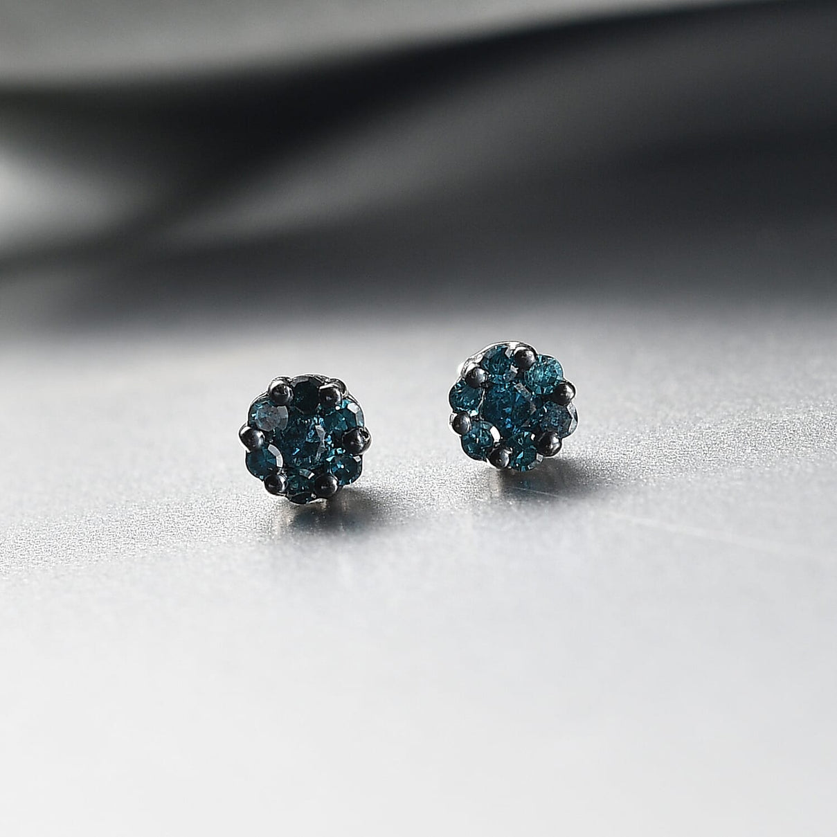 D'Joy Blue Diamond Stud Earring with Push Back in Rhodium Overlay Sterling Silver 8422661 2