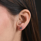 D'Joy Blue Diamond Stud Earring with Push Back in Rhodium Overlay Sterling Silver