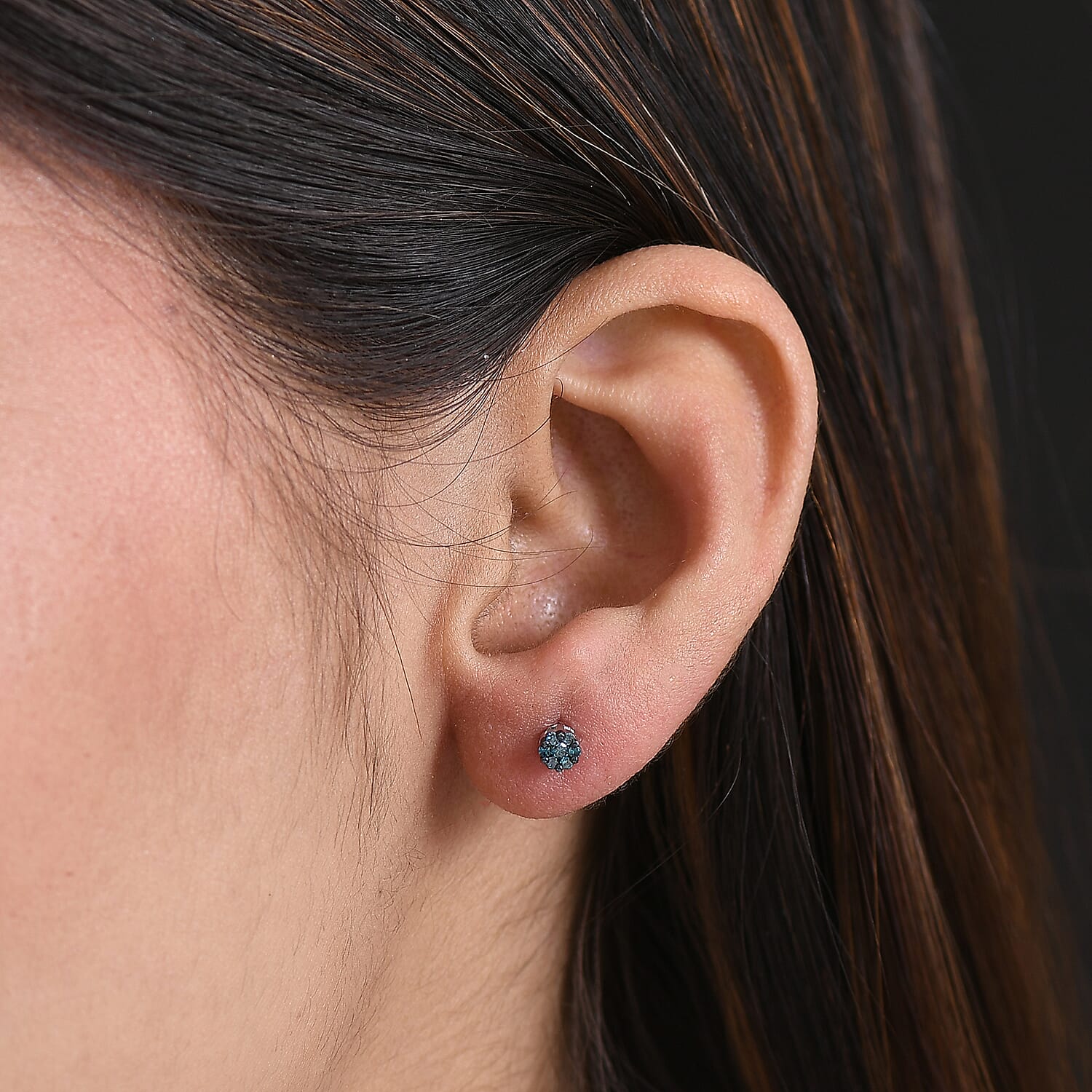 D'Joy Blue Diamond Stud Earring with Push Back in Rhodium Overlay Sterling Silver 8422661 3