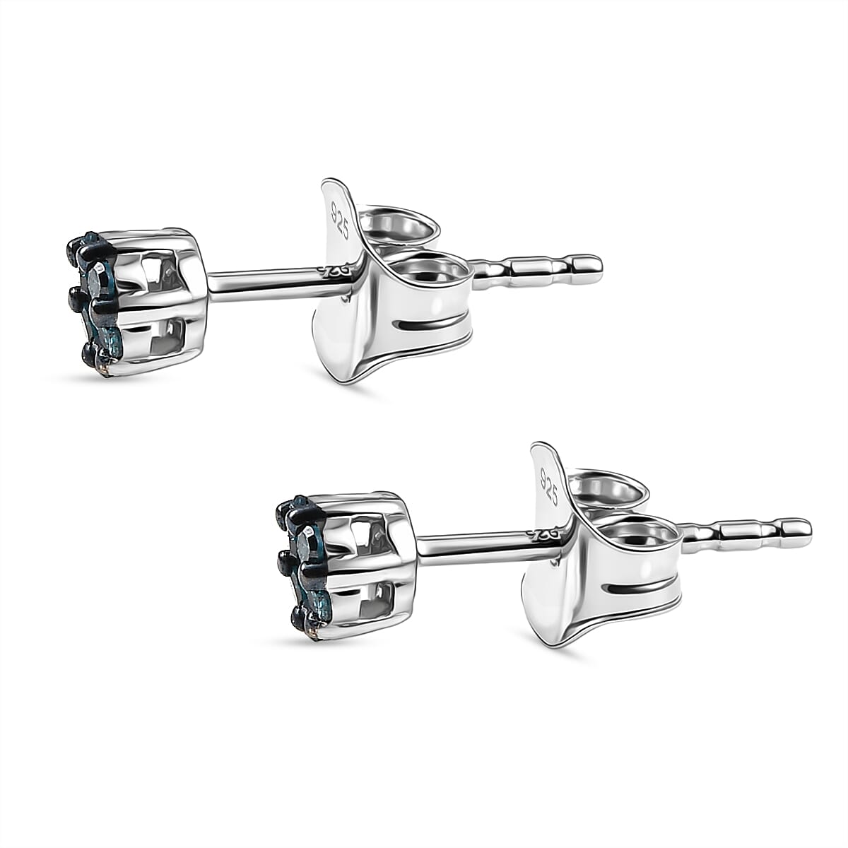 D'Joy Blue Diamond Stud Earring with Push Back in Rhodium Overlay Sterling Silver 8422661 4