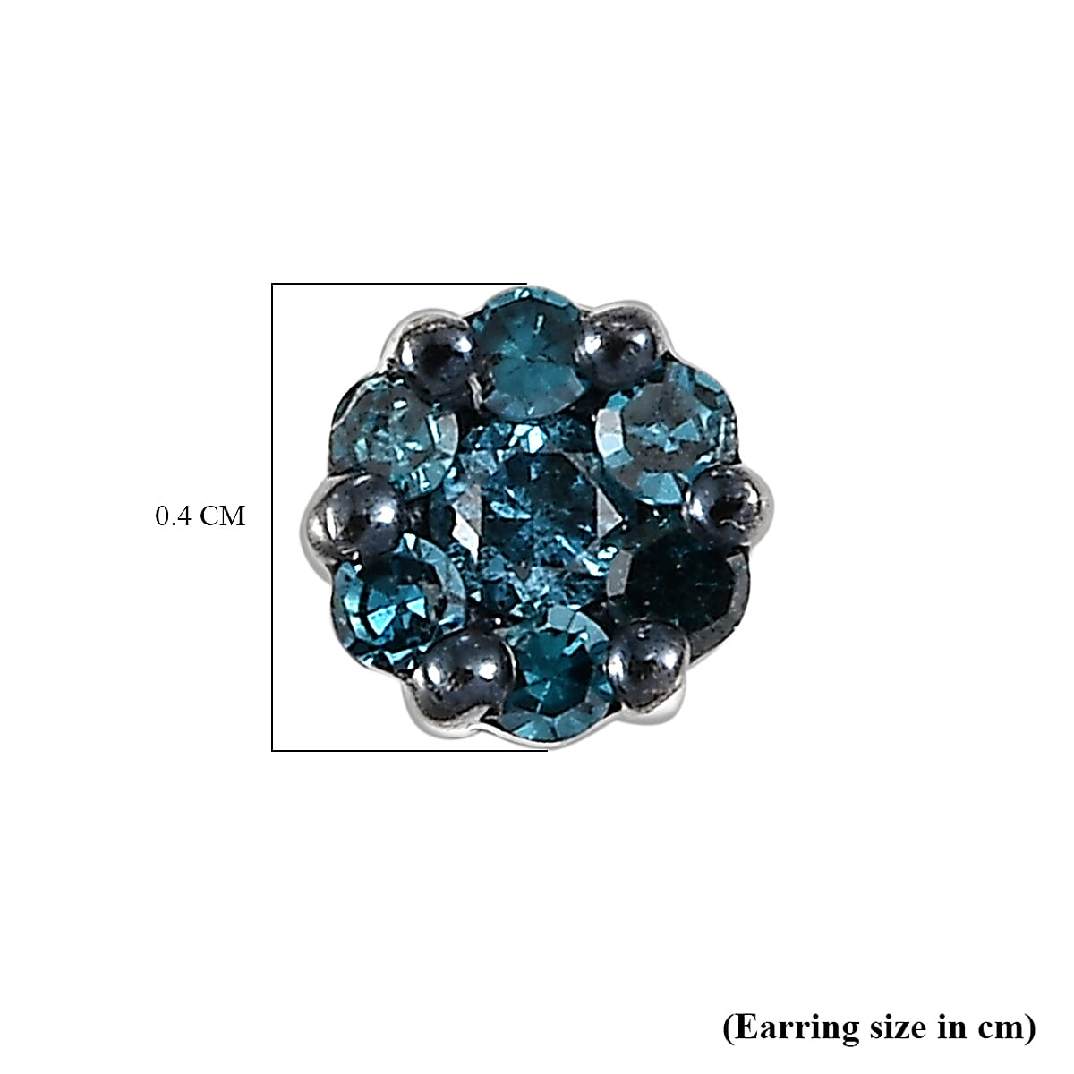D'Joy Blue Diamond Stud Earring with Push Back in Rhodium Overlay Sterling Silver 8422661 5
