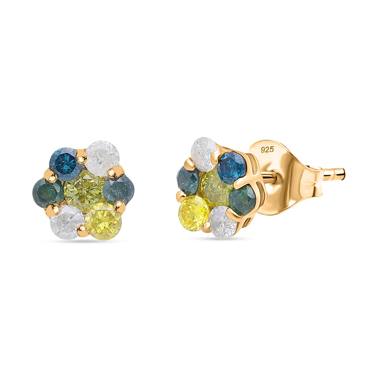 D'Joy Blue Diamond, Green Diamond, Yellow Diamond &amp; White Diamond Earring in 18K Vermeil Yellow Gold Plated Sterling Silver 0.50 Ct. 8312270 0