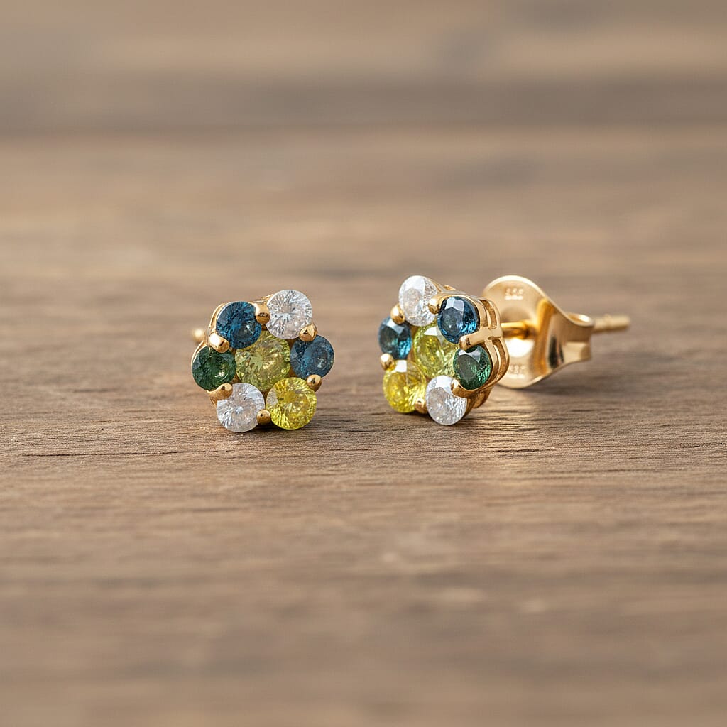 D'Joy Blue Diamond, Green Diamond, Yellow Diamond &amp; White Diamond Earring in 18K Vermeil Yellow Gold Plated Sterling Silver 0.50 Ct. 8312270 1