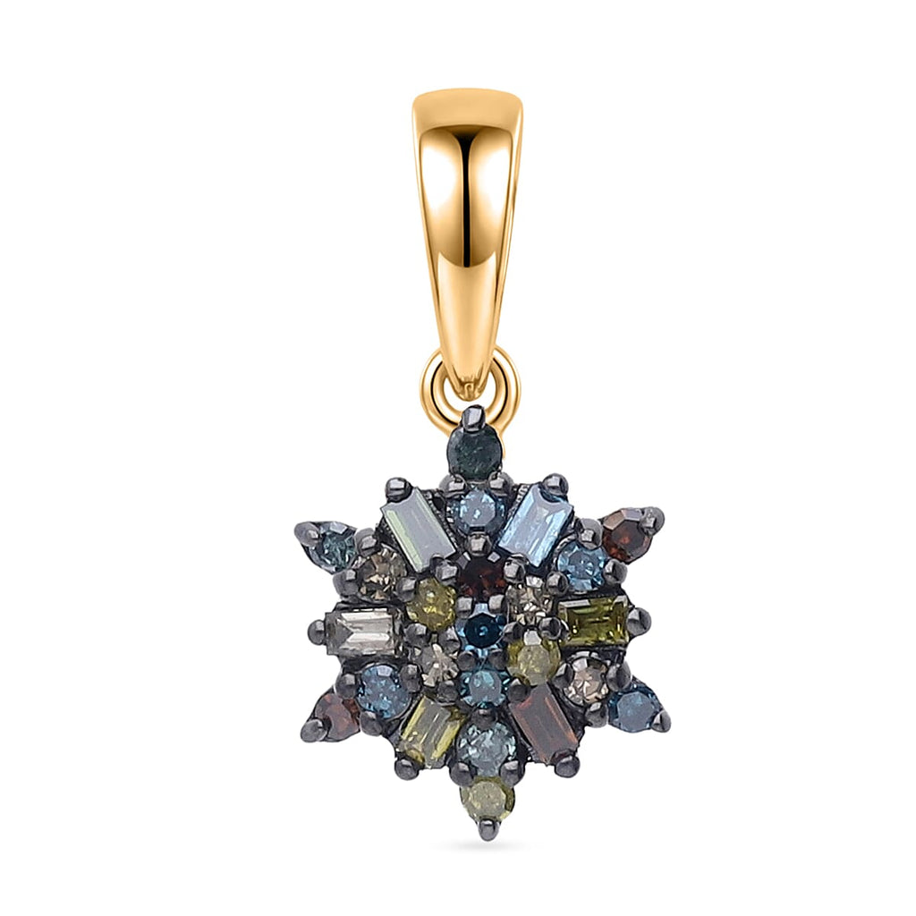 D'Joy Blue Diamond & Multi Diamond Cluster Pendant in 18K Vermeil Yellow Gold Plated Sterling Silver