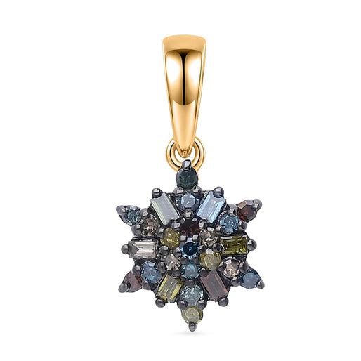 D'Joy Blue Diamond & Multi Diamond Cluster Pendant in 18K Vermeil Yellow Gold Plated Sterling Silver