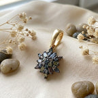 D'Joy Blue Diamond & Multi Diamond Cluster Pendant in 18K Vermeil Yellow Gold Plated Sterling Silver