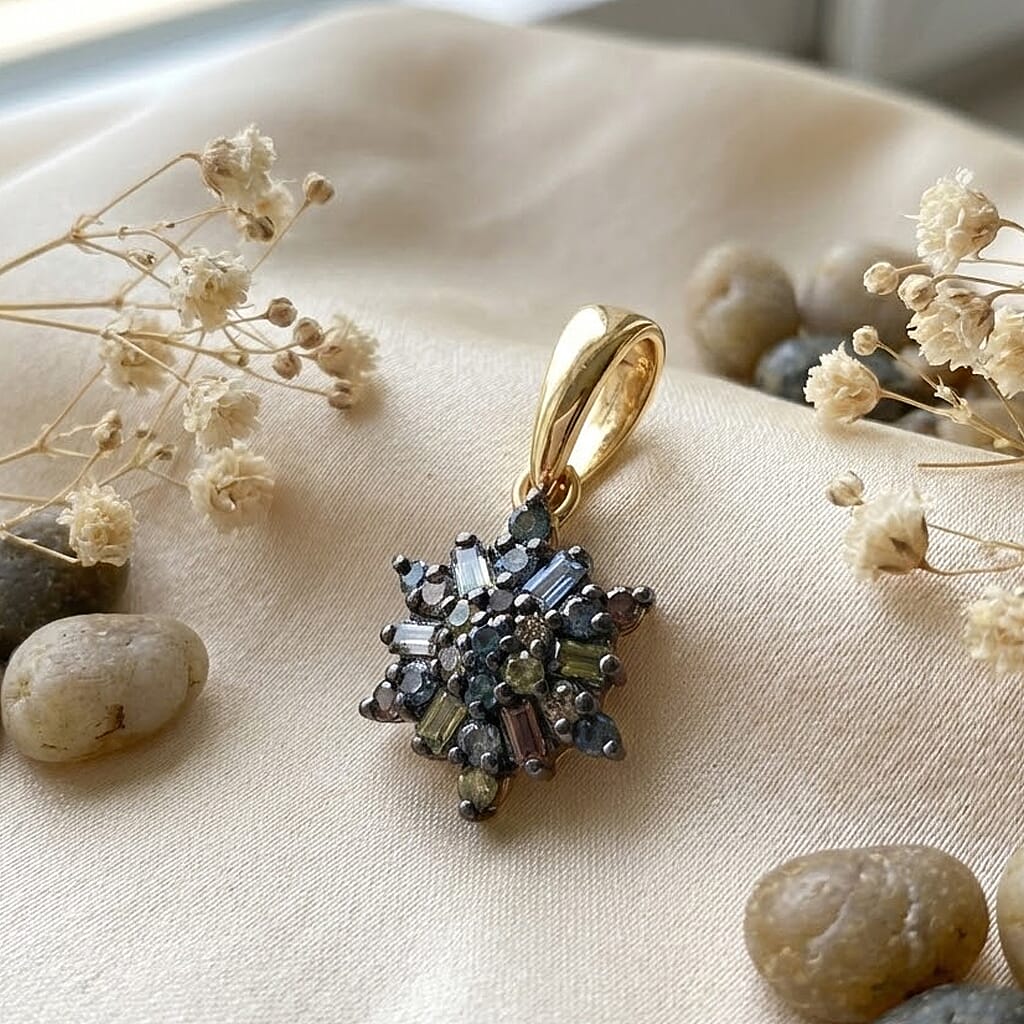 D'Joy - Multi Colour Diamond Cluster Pendant in 18K Vermeil Yellow Gold Over Sterling Silver 8485478 3