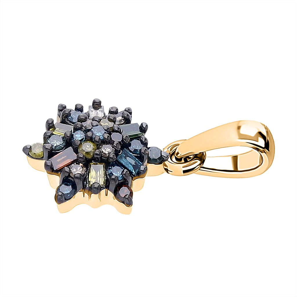 D'Joy Blue Diamond & Multi Diamond Cluster Pendant in 18K Vermeil Yellow Gold Plated Sterling Silver