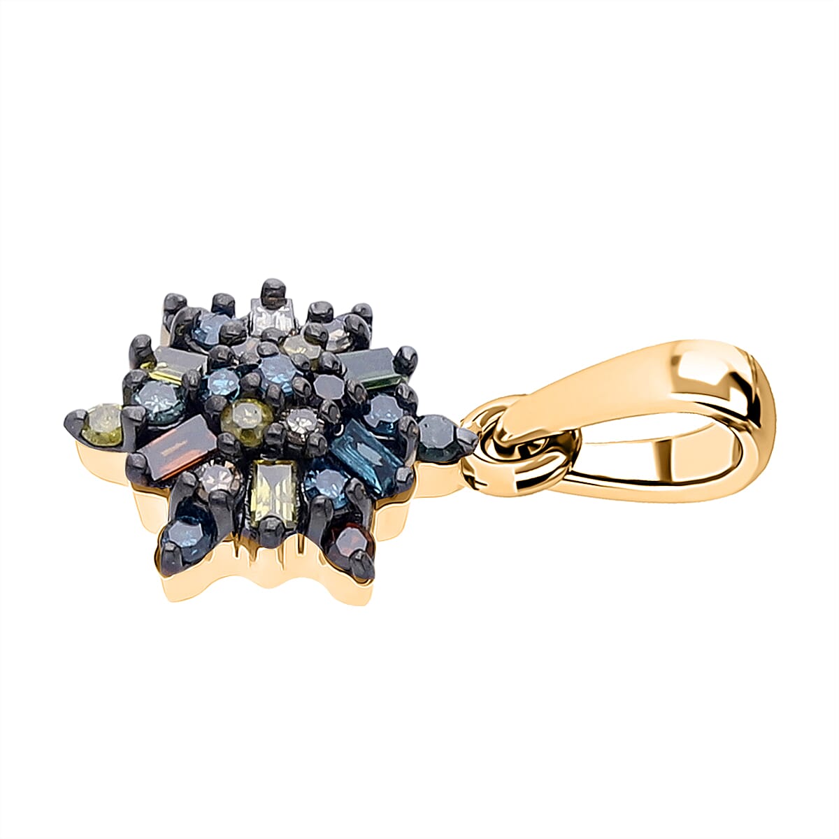 D'Joy - Multi Colour Diamond Cluster Pendant in 18K Vermeil Yellow Gold Over Sterling Silver 8485478 4