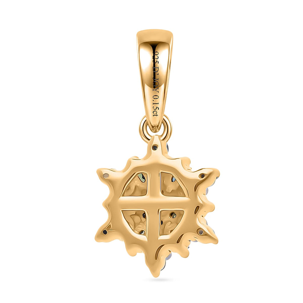 D'Joy Blue Diamond & Multi Diamond Cluster Pendant in 18K Vermeil Yellow Gold Plated Sterling Silver