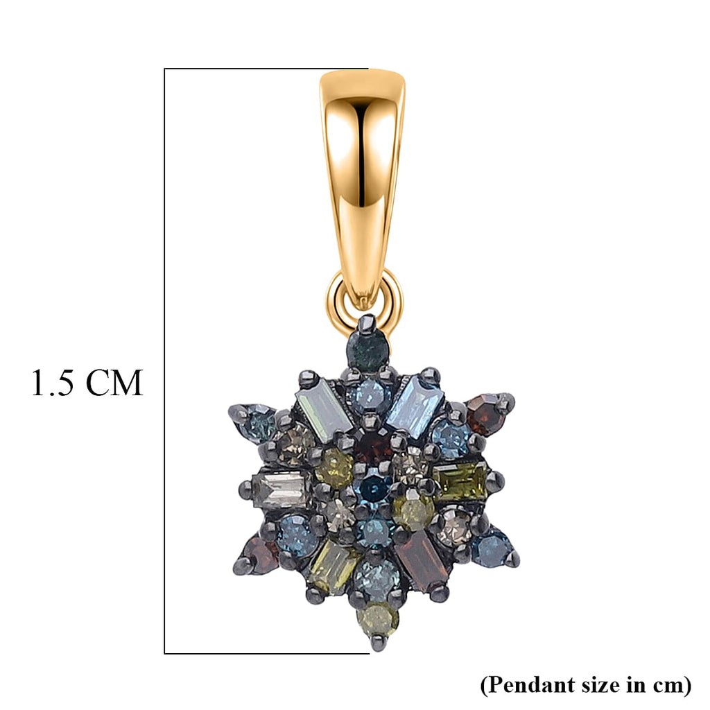 D'Joy Blue Diamond & Multi Diamond Cluster Pendant in 18K Vermeil Yellow Gold Plated Sterling Silver