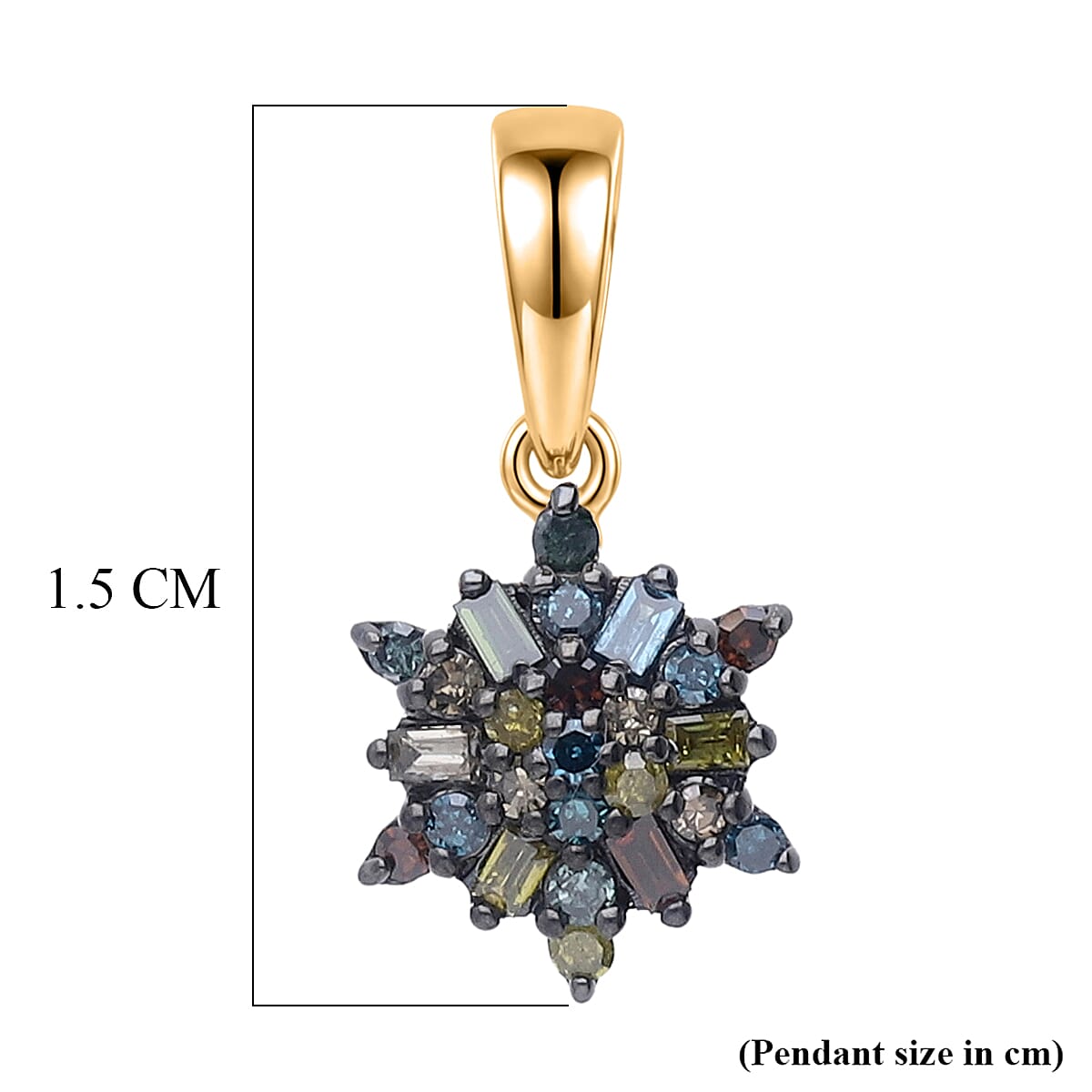 D'Joy - Multi Colour Diamond Cluster Pendant in 18K Vermeil Yellow Gold Over Sterling Silver 8485478 6