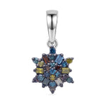 D'Joy Blue Diamond & Multi Diamond Cluster Pendant in Rhodium Overlay Sterling Silver