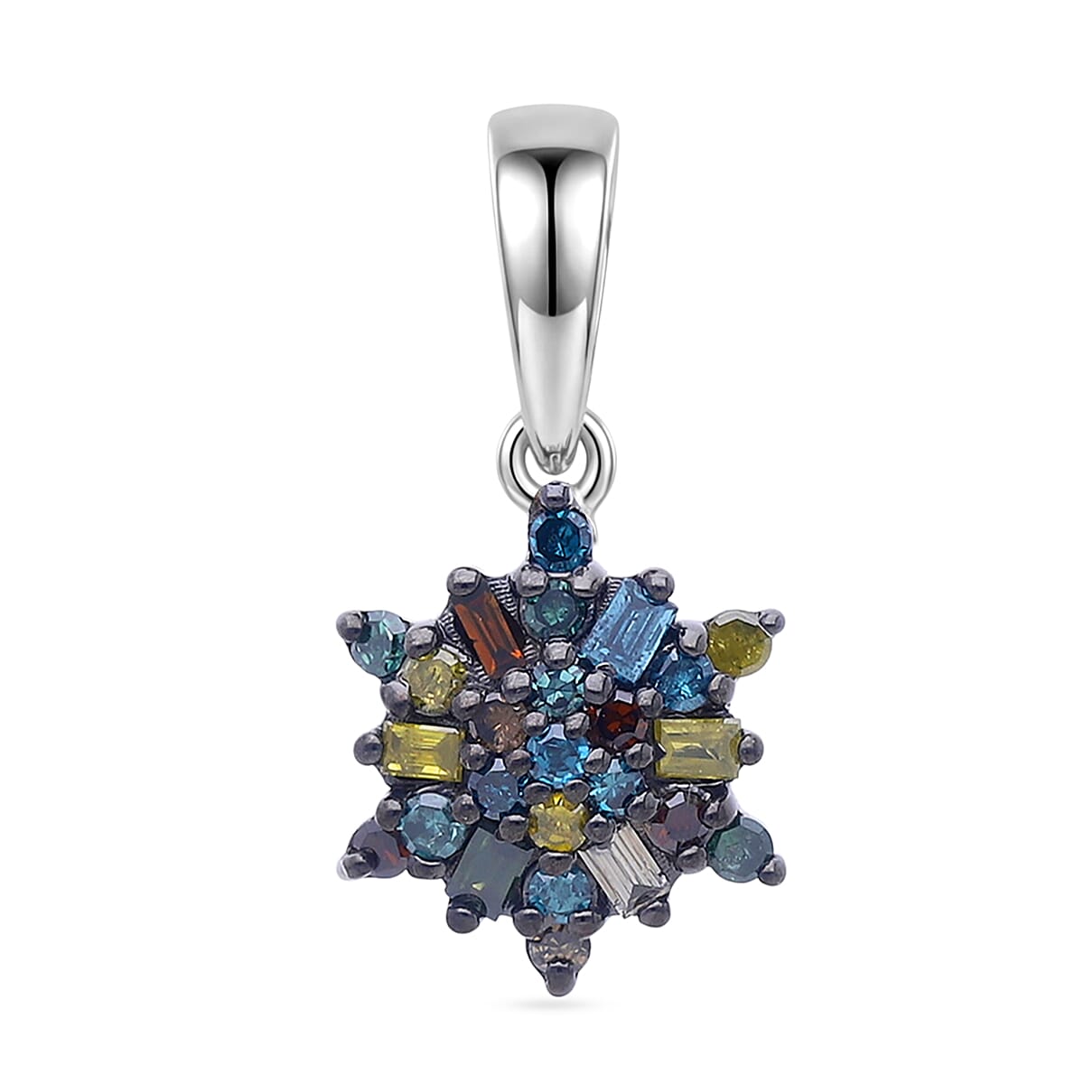 D'Joy - Multi Colour Diamond Cluster Pendant in Rhodium Overlay Sterling Silver V32417669 0
