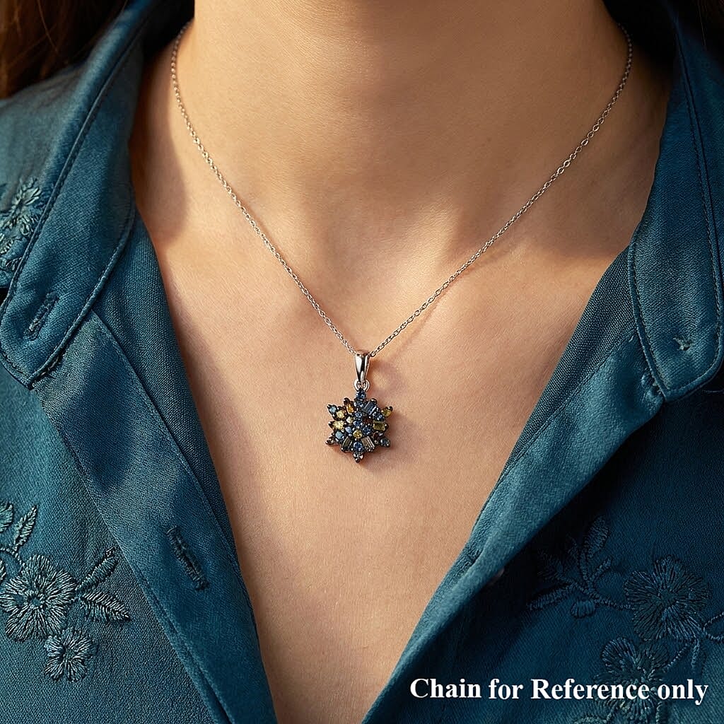 D'Joy - Multi Colour Diamond Cluster Pendant in Rhodium Overlay Sterling Silver V32417669 2