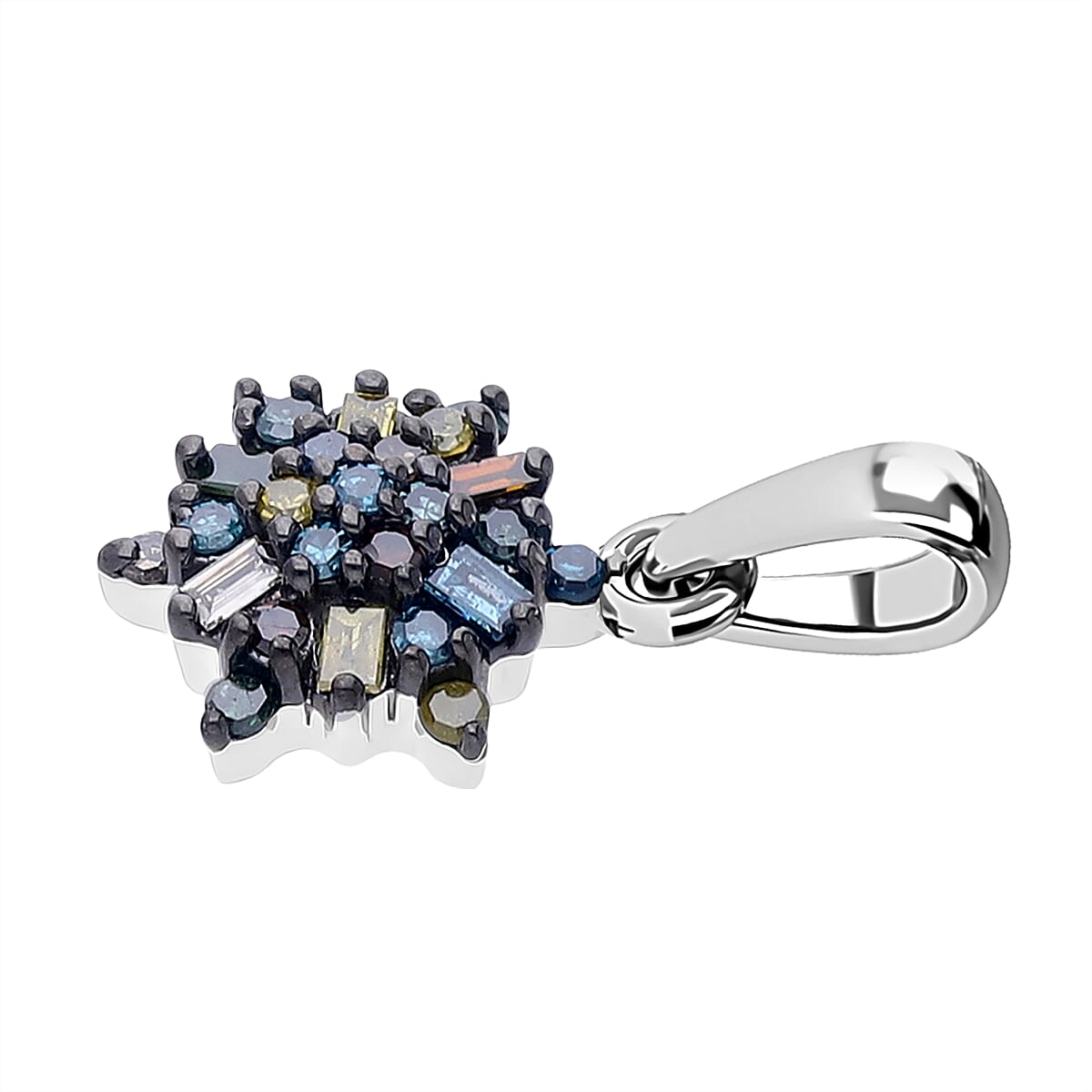 D'Joy - Multi Colour Diamond Cluster Pendant in Rhodium Overlay Sterling Silver V32417669 4