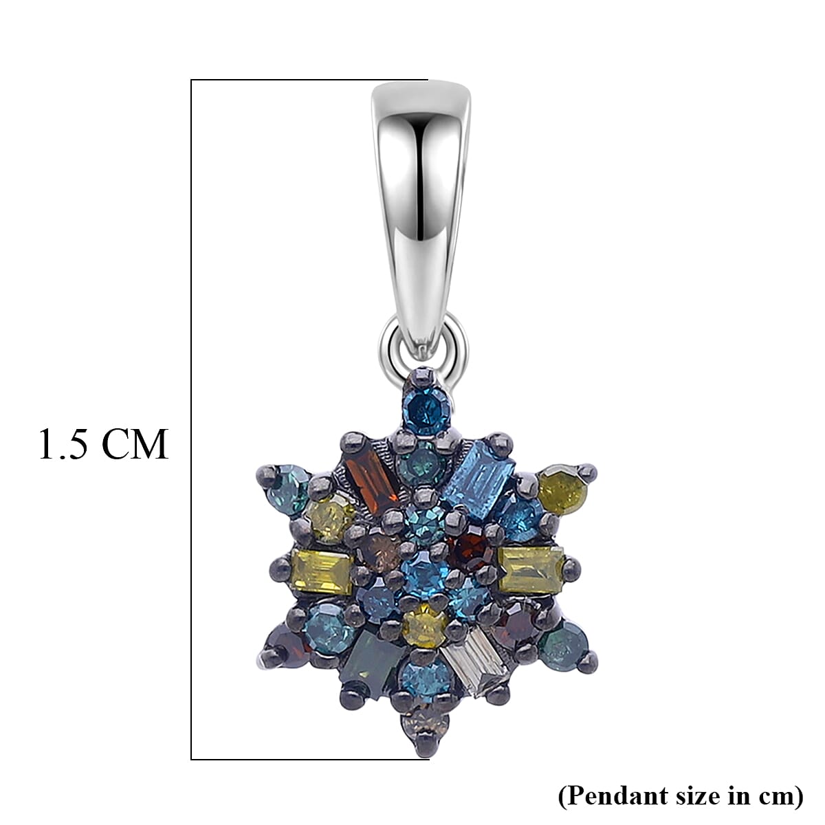 D'Joy - Multi Colour Diamond Cluster Pendant in Rhodium Overlay Sterling Silver V32417669 6