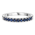 D'Joy Blue Sapphire Half Eternity Band Ring in Rhodium Overlay Sterling Silver