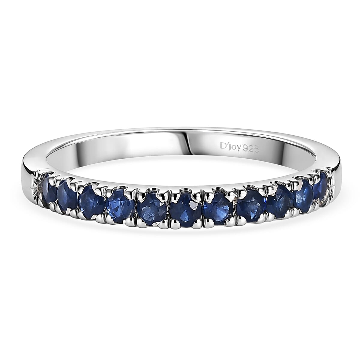 D'Joy Blue Sapphire Half Eternity Band Ring in Rhodium Overlay Sterling Silver 8531957 0