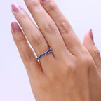 D'Joy Blue Sapphire Half Eternity Band Ring in Rhodium Overlay Sterling Silver