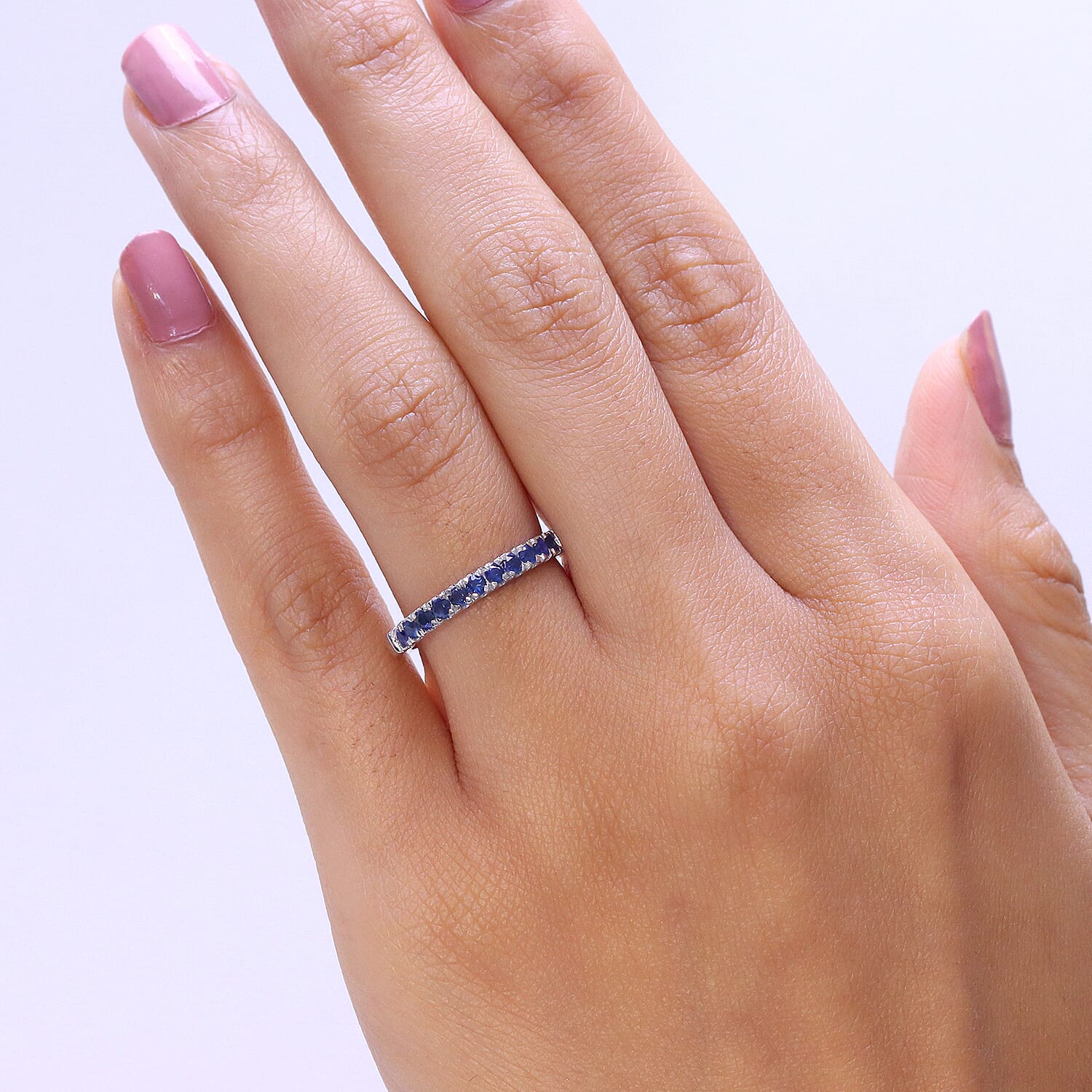 D'Joy Blue Sapphire Half Eternity Band Ring in Rhodium Overlay Sterling Silver 8531957 2