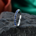 D'Joy Blue Sapphire Half Eternity Band Ring in Rhodium Overlay Sterling Silver