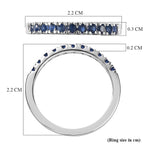 D'Joy Blue Sapphire Half Eternity Band Ring in Rhodium Overlay Sterling Silver