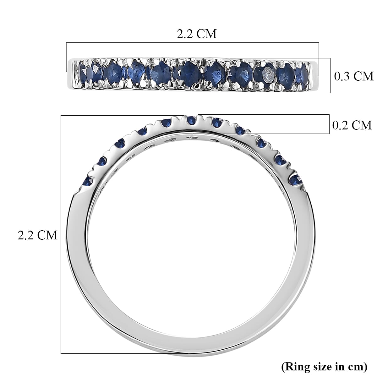 D'Joy Blue Sapphire Half Eternity Band Ring in Rhodium Overlay Sterling Silver 8531957 6