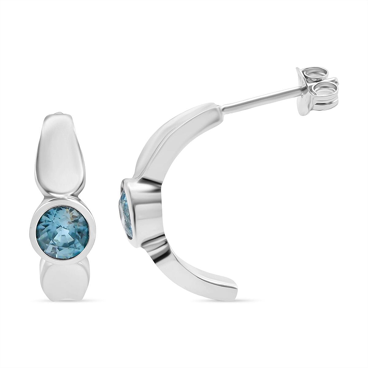 D'Joy Blue Zircon Half-Hoop Earring in Rhodium Overlay Sterling Silver 1.64  Ct. 8294112 0