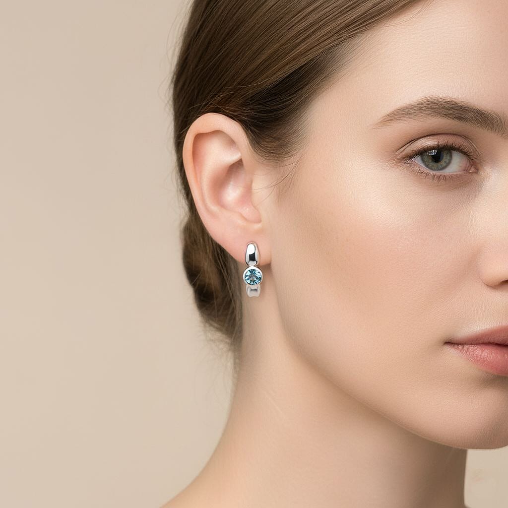 D'Joy Blue Zircon Half-Hoop Earring in Rhodium Overlay Sterling Silver 1.64  Ct. 8294112 3