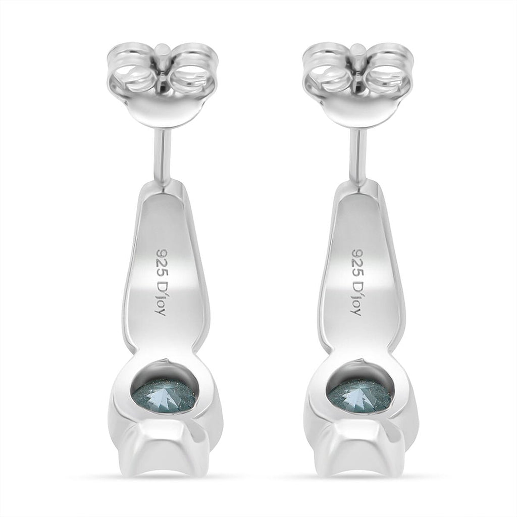 D'Joy Blue Zircon Push Back Earring in Rhodium Overlay Sterling Silver 1.64 Ct.