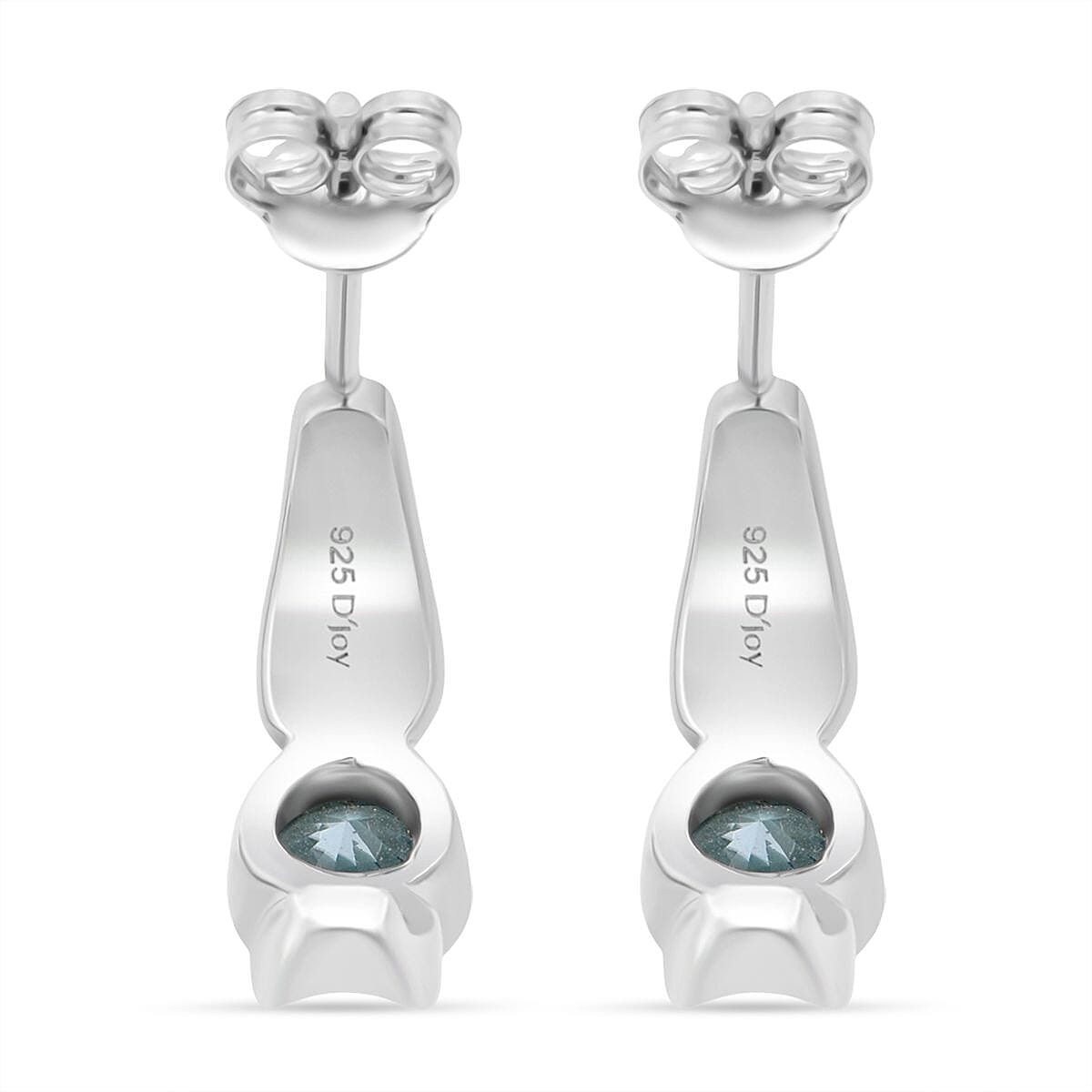 D'Joy Blue Zircon Half-Hoop Earring in Rhodium Overlay Sterling Silver 1.64  Ct. 8294112 4