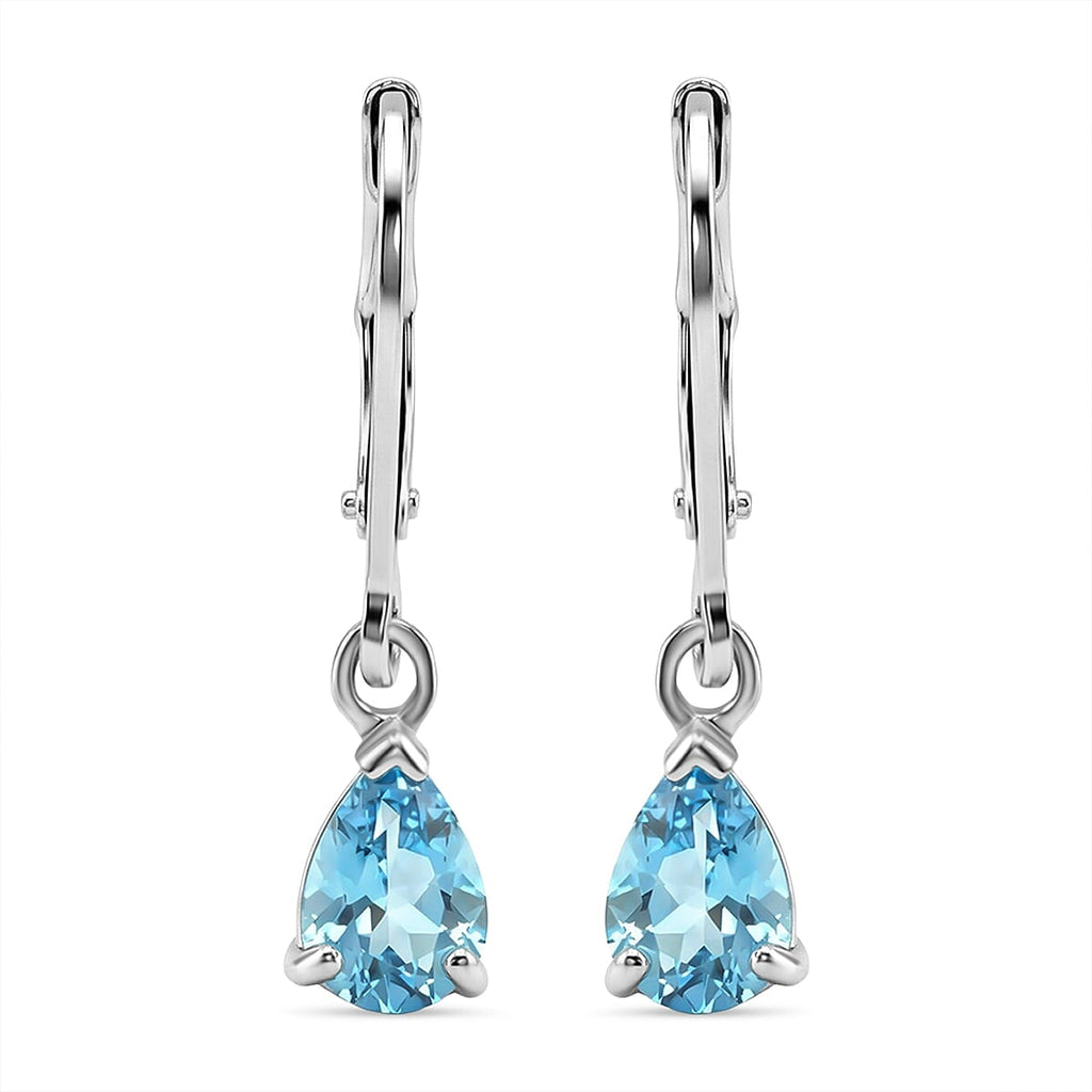 D'Joy Blue Zircon Solitaire Lever Back Earring in Rhodium Overlay Sterling Silver 1.80 Ct.