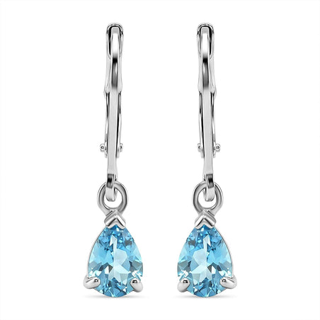 D'Joy Blue Zircon Solitaire Drop Earring in Rhodium Overlay Sterling Silver 2.24 Ct. 8502182 1