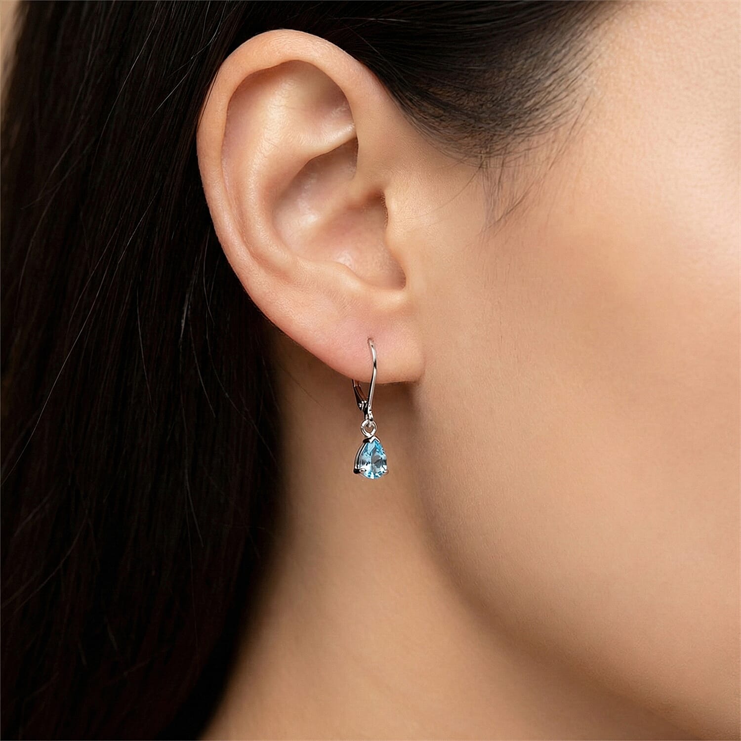 D'Joy Blue Zircon Solitaire Drop Earring in Rhodium Overlay Sterling Silver 2.24 Ct. 8502182 2