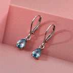 D'Joy Blue Zircon Solitaire Lever Back Earring in Rhodium Overlay Sterling Silver 1.80 Ct.