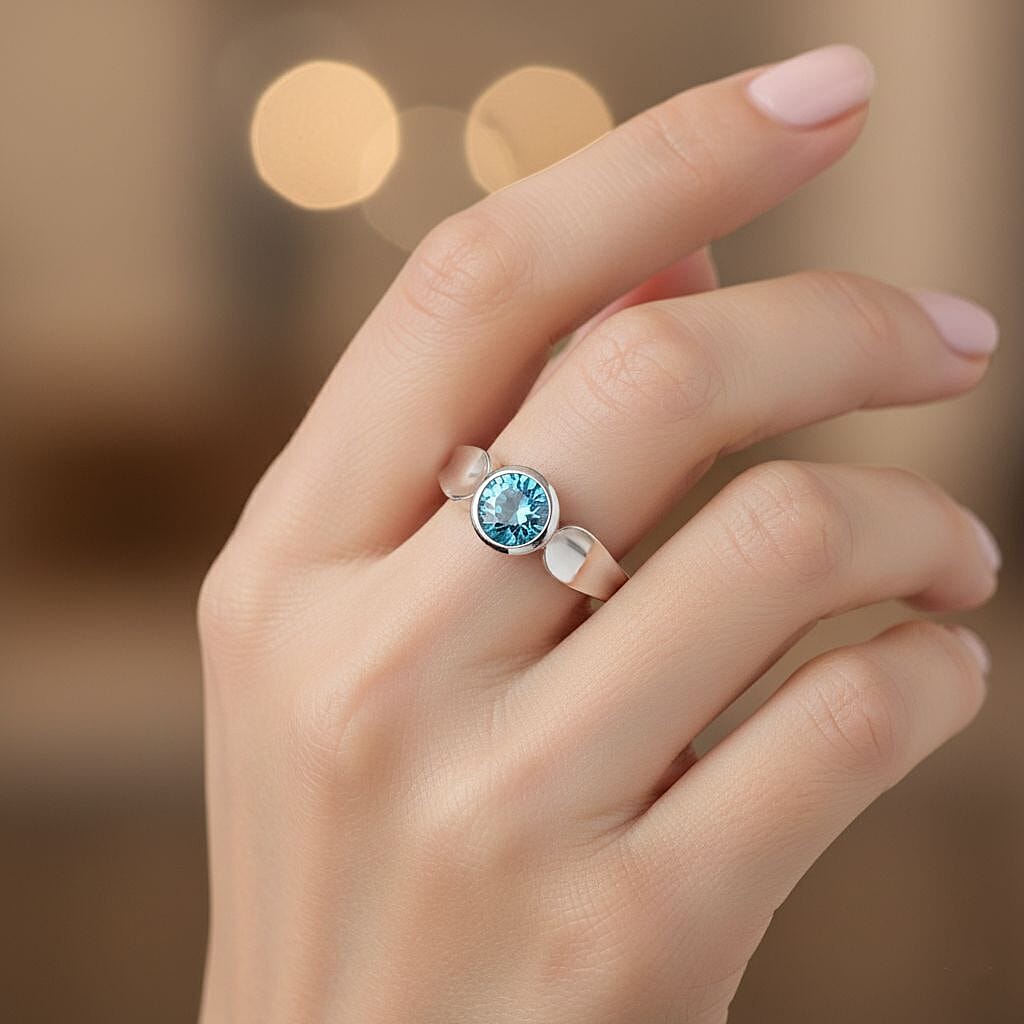 D'Joy 1.35 Ct. Blue Zircon Solitaire Ring in Rhodium Overlay Sterling Silver 8292916 2