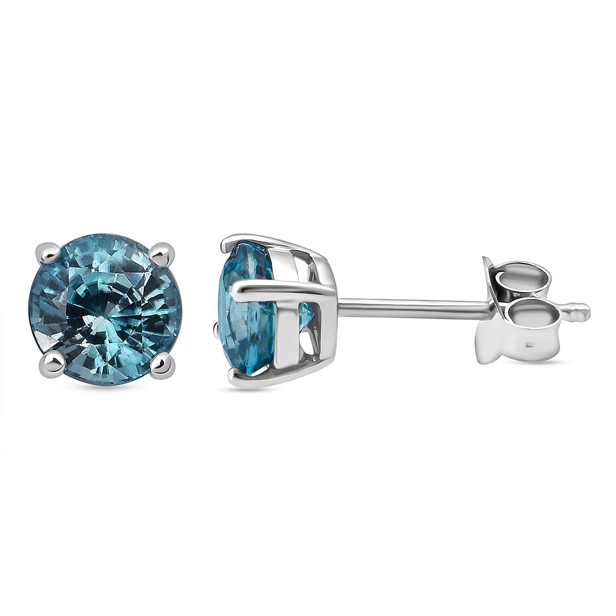 D'Joy Blue Zircon Solitaire Stud Earring with Push Back in Rhodium Overlay Sterling Silver 2.00 Ct. 8502183 0