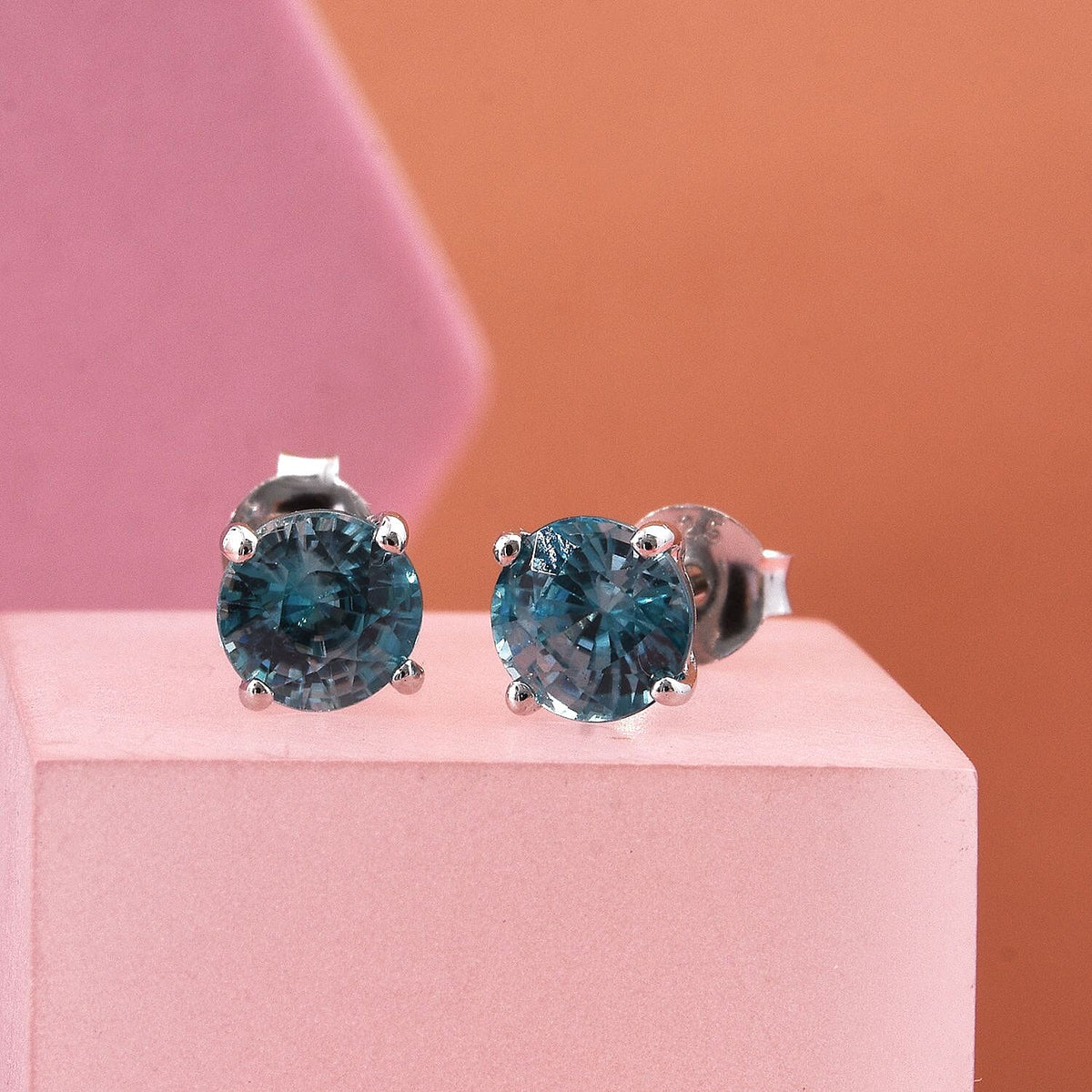 D'Joy Blue Zircon Solitaire Stud Earring with Push Back in Rhodium Overlay Sterling Silver 2.00 Ct. 8502183 3