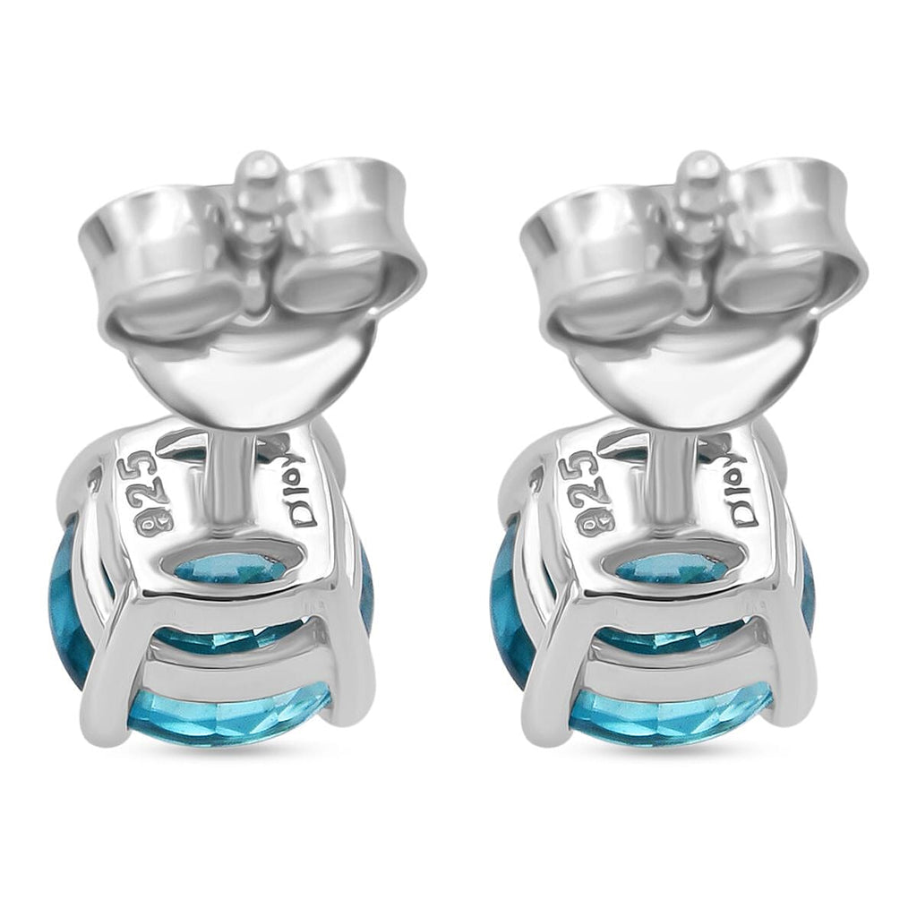 D'Joy Blue Zircon Solitaire Stud Earring with Push Back in Rhodium Overlay Sterling Silver 2.00 Ct.